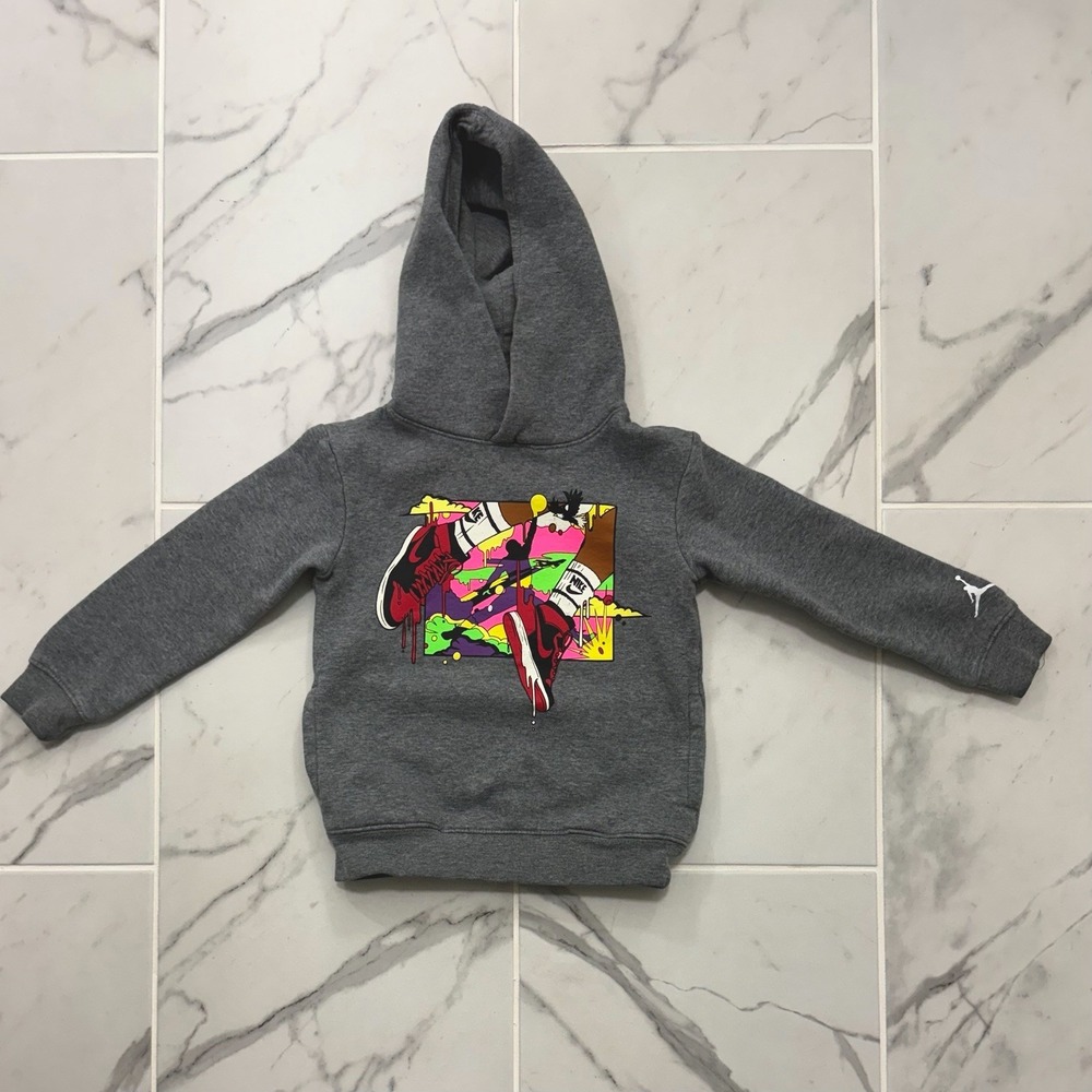 Air Jordan Nike XS Gray Hoodie Sweatshirt Jumpman Logo On Sleeve 3-4 Year Olds